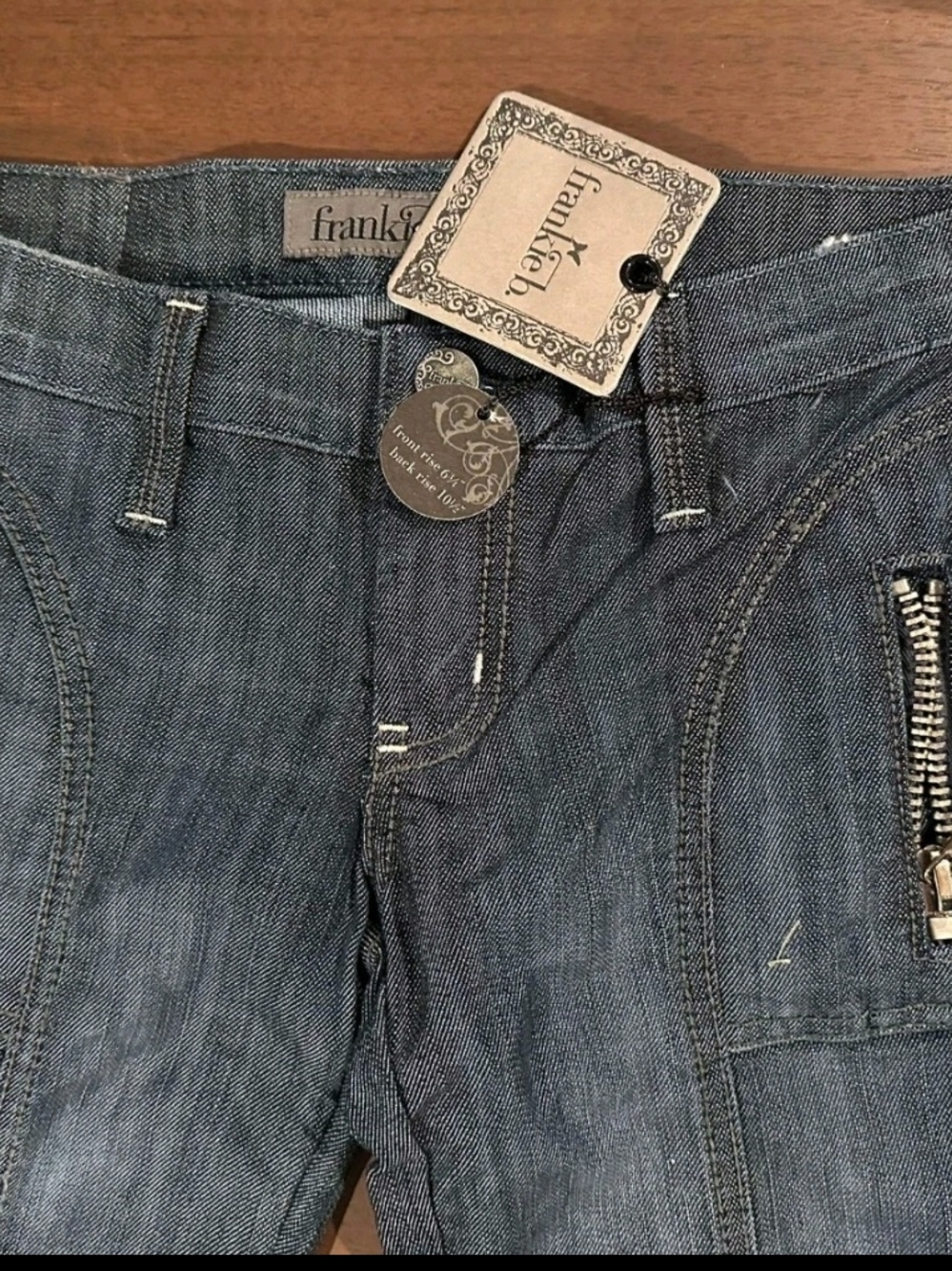 Frankie B. Slate-Style Blue Denim Pants with Silver Zipper Accent - Picture 2 of 7